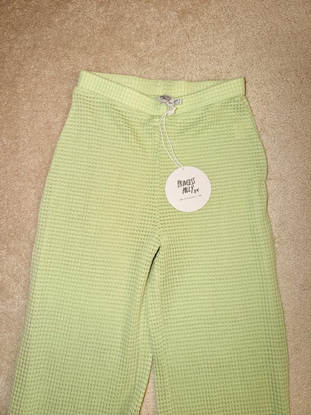 Princess Polly Lime Green Waffle Knit Lounge Bottoms